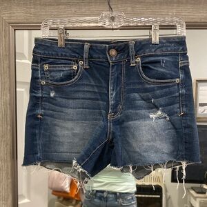 AE Denim Cutoff Shorts Women’s Size 8 Super Stretch Distressed Raw Hem